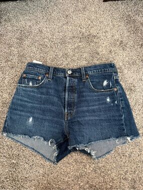 Levi's Dark Blue High-Rise Distressed Denim Shorts